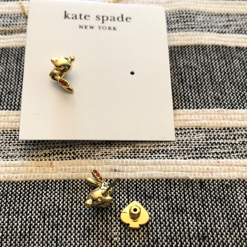 New on card kate spade Gold Bunny Stud Earrings with red and Blue crystals - Picture 2 of 6